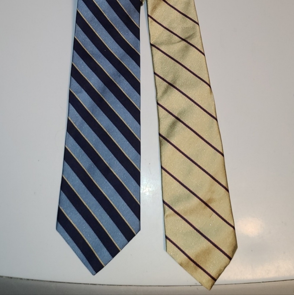 Brooks Brothers Diagonal Stripe Tie Pair — Blue and Pale Yellow